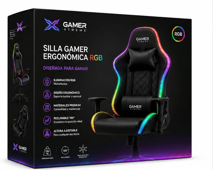 Silla Gamer Ergonómica RGB en caja